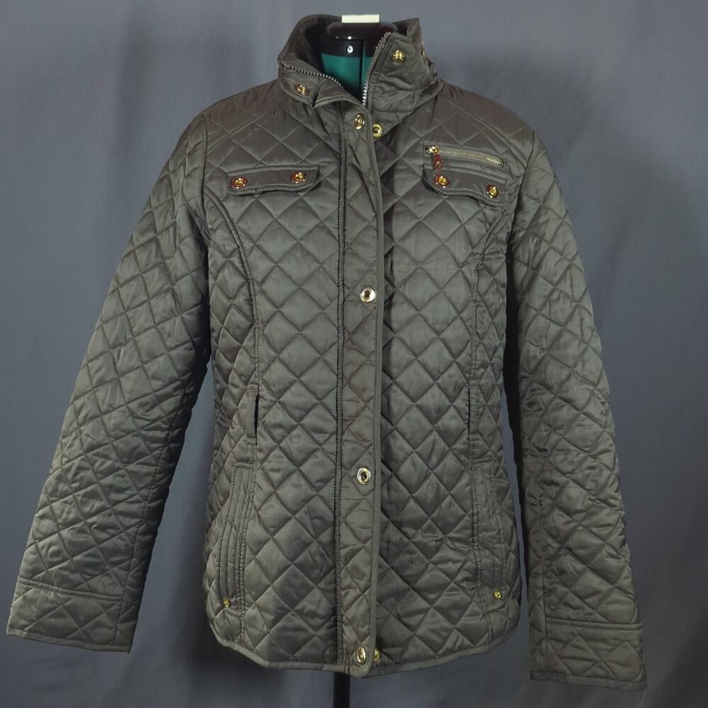 Laundry by Design Women’s L Quilted Utility Jacket Olive Green Funnel Neck